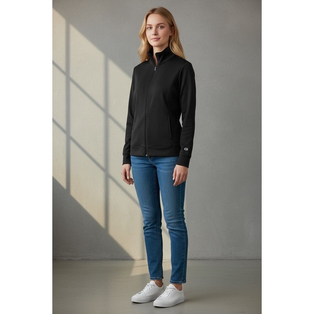 Champion Duo Dry Black Full Zip Up Jacket Large Mock Neck Athletic Track Coat L - Picture 4 of 9